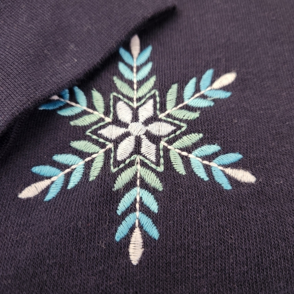 Talbots Blue Sweater Top S Engraved Snowflakes Sweater Top Moc Neck - Picture 7 of 9